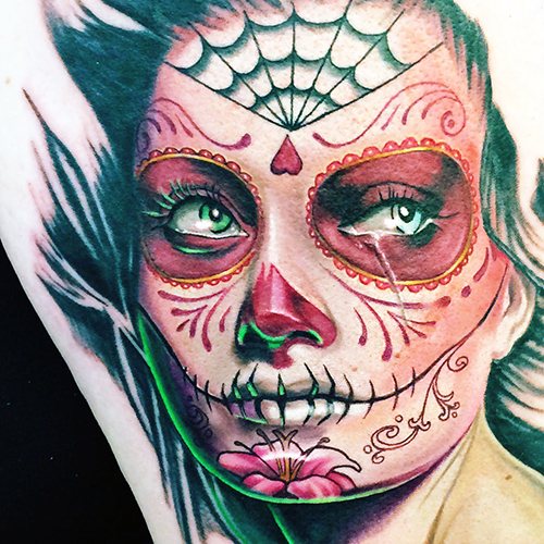 Santa Muerte tatuiruotė moterims, vyrams. Reikšmė, dizainas, nuotraukos