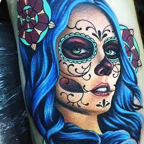 Τατουάζ της Santa Muerte σε γυναίκες, άνδρες. Σημασία, σχέδια, φωτογραφίες