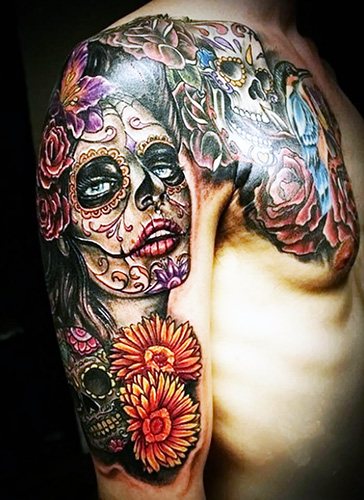 Τατουάζ της Santa Muerte σε γυναίκες, άνδρες. Σημασία, σχέδια, φωτογραφίες