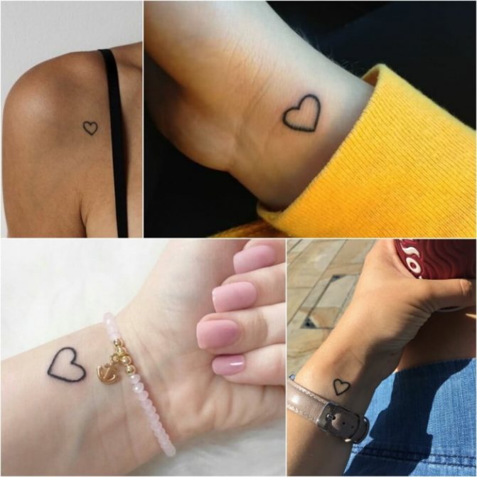 Hjerte tatovering på håndled, arm, ansigt, bryst. Skitse, betydning