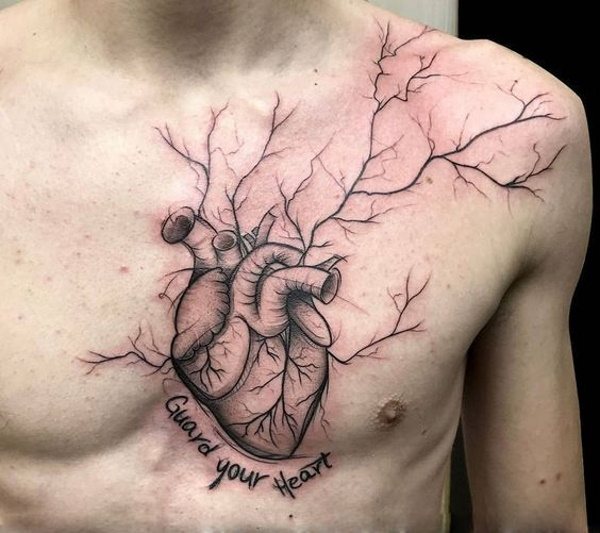 Tatuagem do coração no pulso, mão, rosto, peito. Esboço, significado