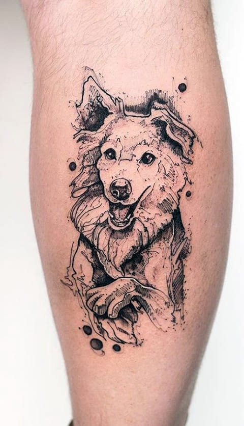 Tatuiruotė šuo ant kojos