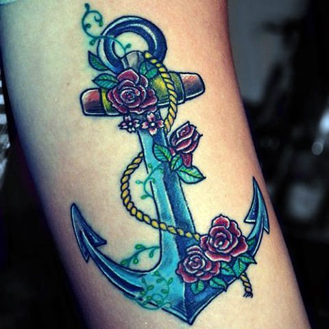Anchor tatuaj cu flori