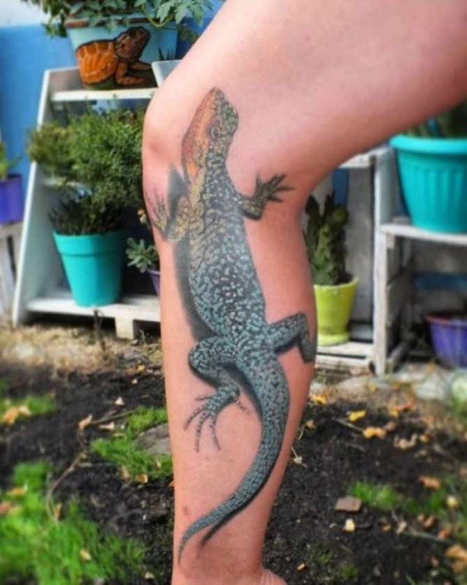 tatuagem de lagarto de perna