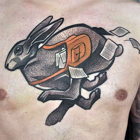 Tetovanie zajaca na hrudi