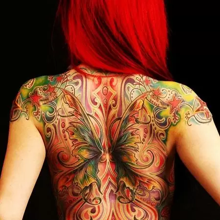 Акварелна татуировка на гърба за момичета