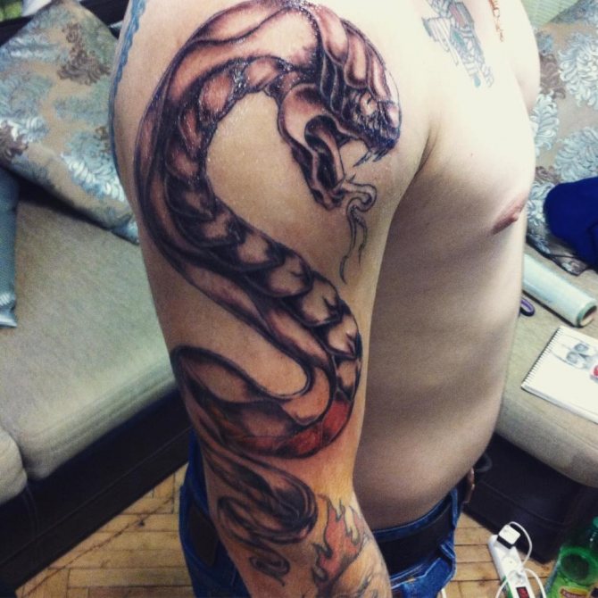 Tatuare un serpente con una bocca aperta