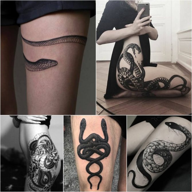 Tatuiruotė gyvatė - gyvatė tatuiruotė - tatuiruotė gyvatė ant šlaunies