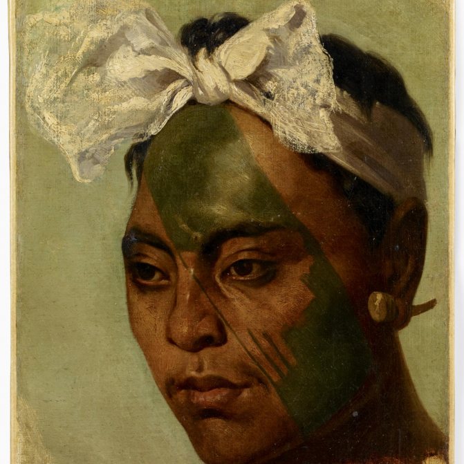Een getatoeëerde inwoner van de Marquesas Eilanden.
