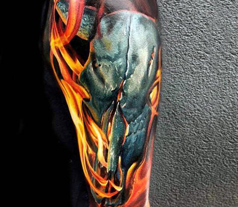 Tattoo Totenkopf in Flammen
