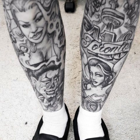 Tatuaggio chicano sulle gambe