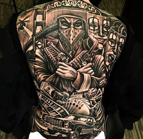 Tatuiruotė Chicano ant nugaros - nuotrauka