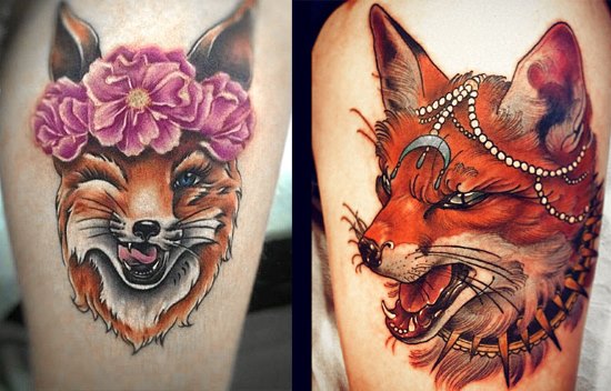 Fox tetoválás - jelentése a nők számára a testzónától és a képalkotás módjától függően