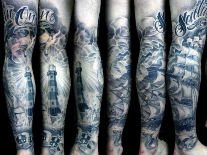 Volledige arm vuurtoren tattoo