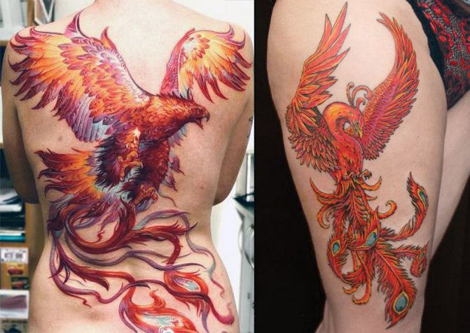 Tatuaj de phoenix pe spate și pe coapsă