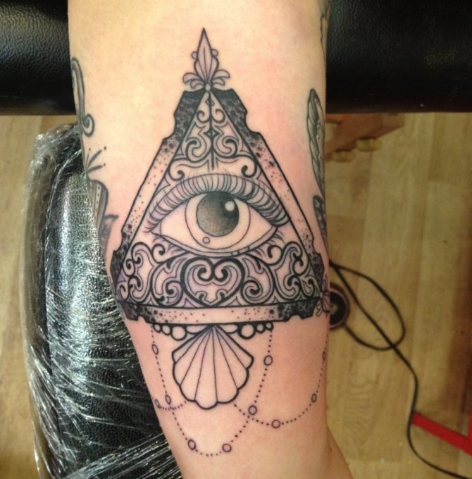 Gonosz szem piramis tetoválás