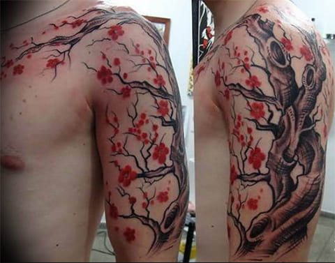 Tetoválás cseresznyefa ágakkal