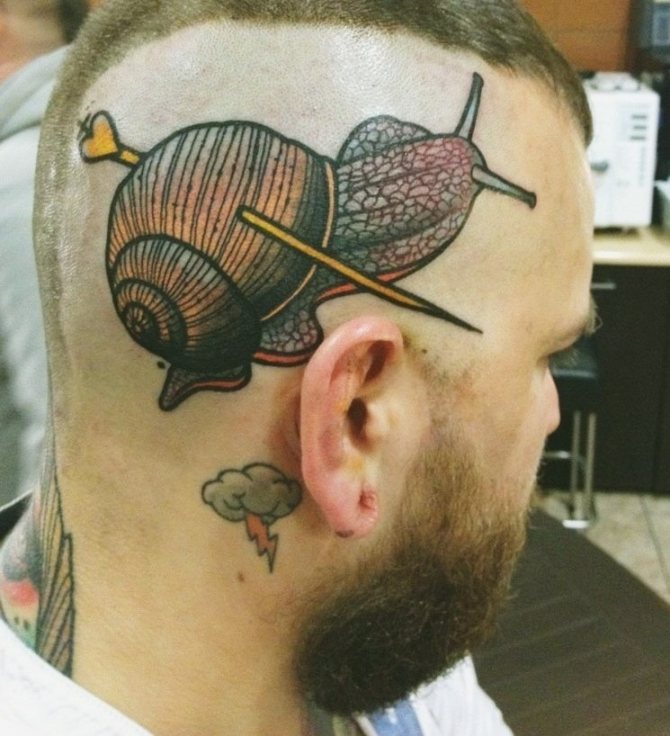 男性头部的鲨鱼纹身