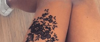 Tattoo in the shape of lace with a vet on a girl's leg