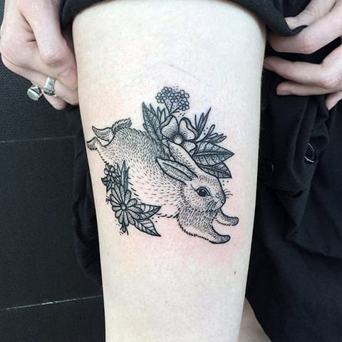 Egy nyúl tetoválása a fűben