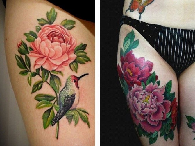Tetovált bazsarózsa a csípőn