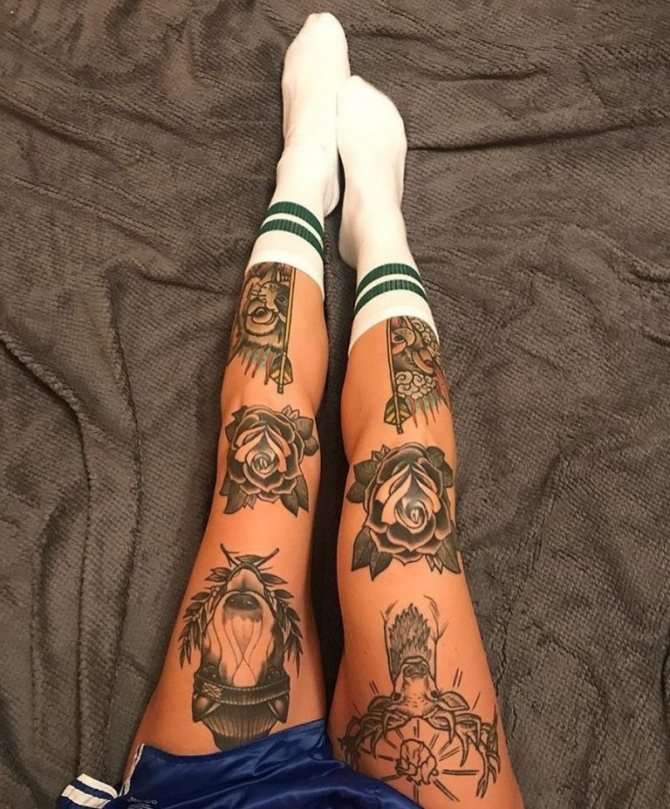 女の子の脚のタトゥー