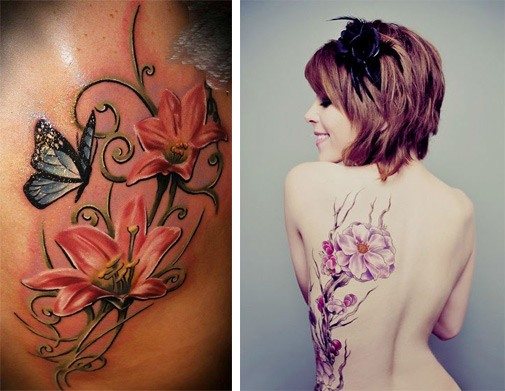 Tetoválások a gerincen (háton) lányoknál: hieroglifák, feliratok fordítással, virágok, pont, rúnák, bolygók, vonalak. Gyönyörű minták