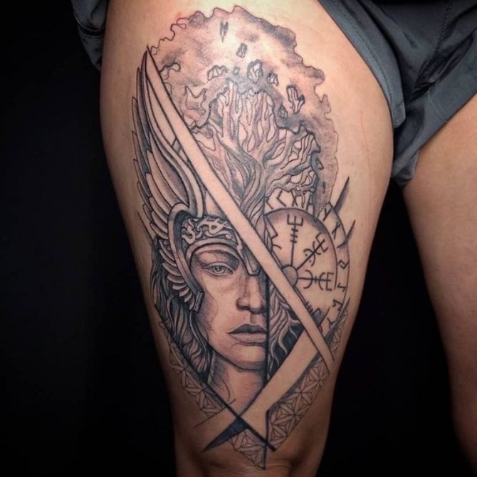 скица на татуировка валкирия