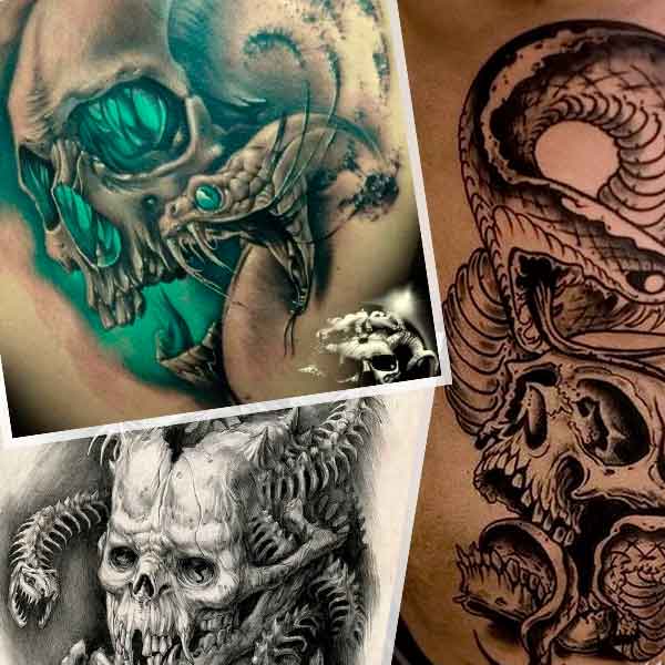 Επιλογές τατουάζ με κρανίο και φίδι.