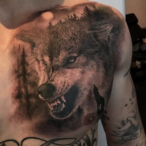 Tatuaj cu zâmbet de lup. Foto, adică pe umăr, antebraț, spate, braț