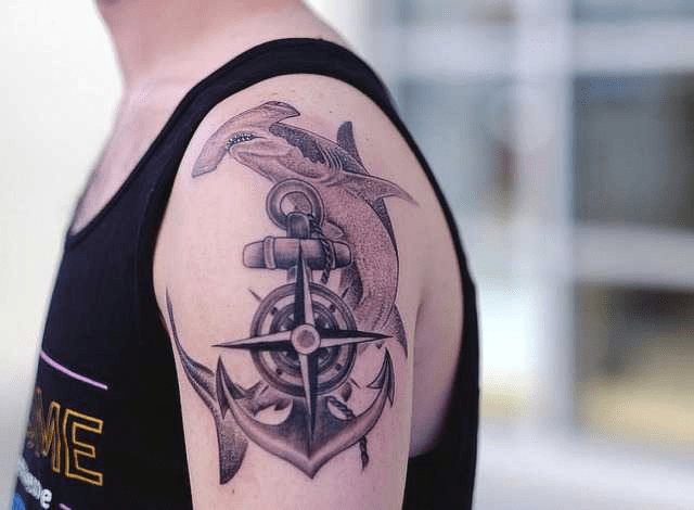 Anchor and shark tattoo