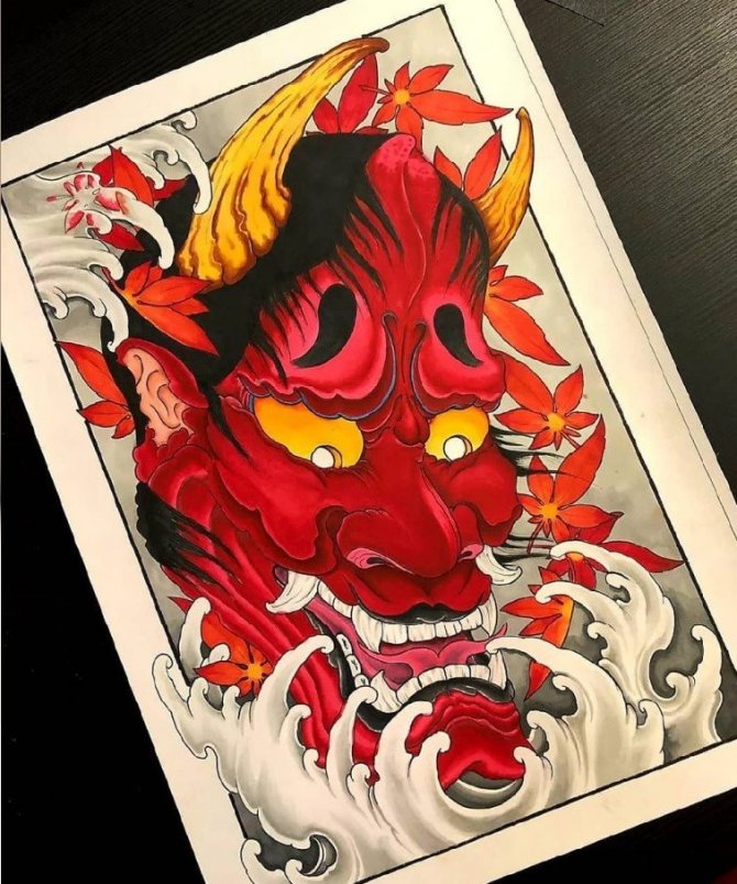 Măști de demon japonez: tatuaj pentru fete și băieți