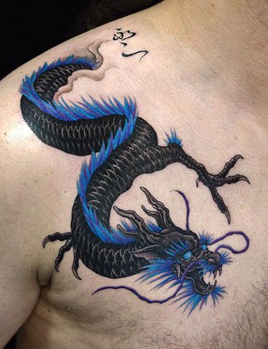 Japonský drak. Náčrty tetování jednoduché v barvě, fotografie, význam