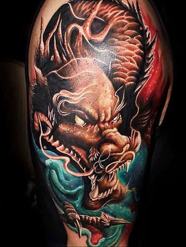 Ιαπωνικός δράκος. Σκίτσα του τατουάζ απλό σε χρώμα, φωτογραφία, έννοια