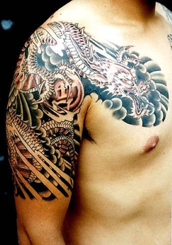 Ιαπωνικός δράκος. Σκίτσα του τατουάζ απλό σε χρώμα, φωτογραφία, έννοια