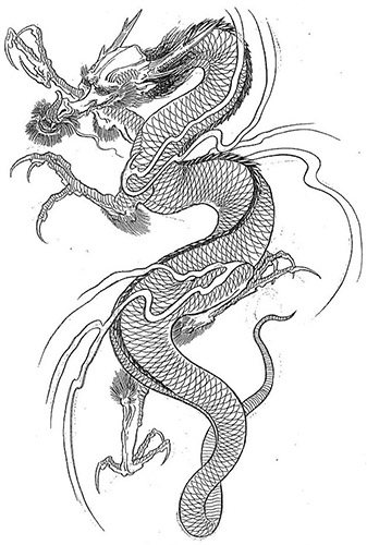 Japanilainen lohikäärme. Luonnokset tatuointi yksinkertainen väri, valokuva, merkitys