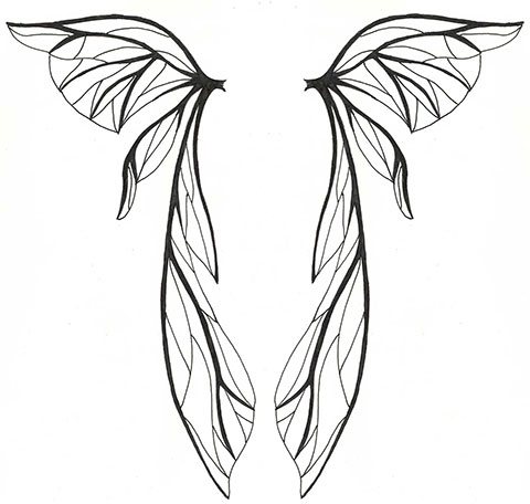 Vrouwelijke schets voor tatoeage vleugels op rug