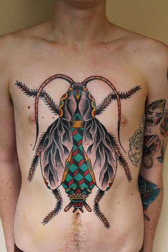 Skarabæ-tatovering. Betydning, skitser, fotos på ben, arme, håndled, ryg og nakke